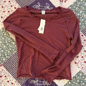 BDG Burgundy Striped Long Sleeve Top